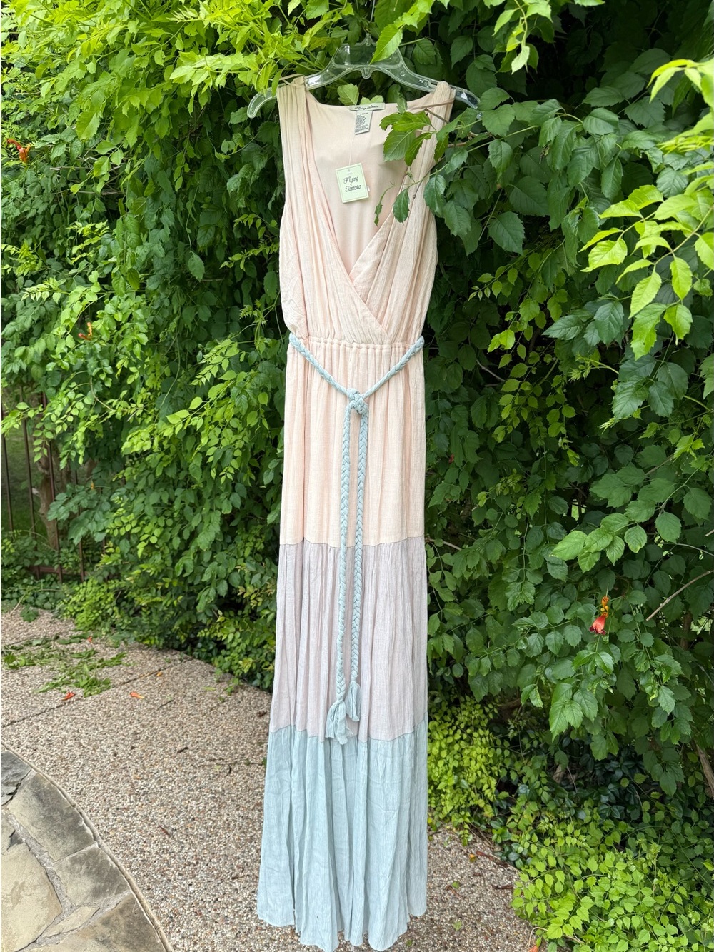 Flying Tomato Blush, Mauve, and Dusty Blue Tiered Maxi Dress